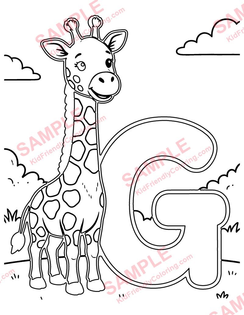 G Is for Giraffe coloring page preview