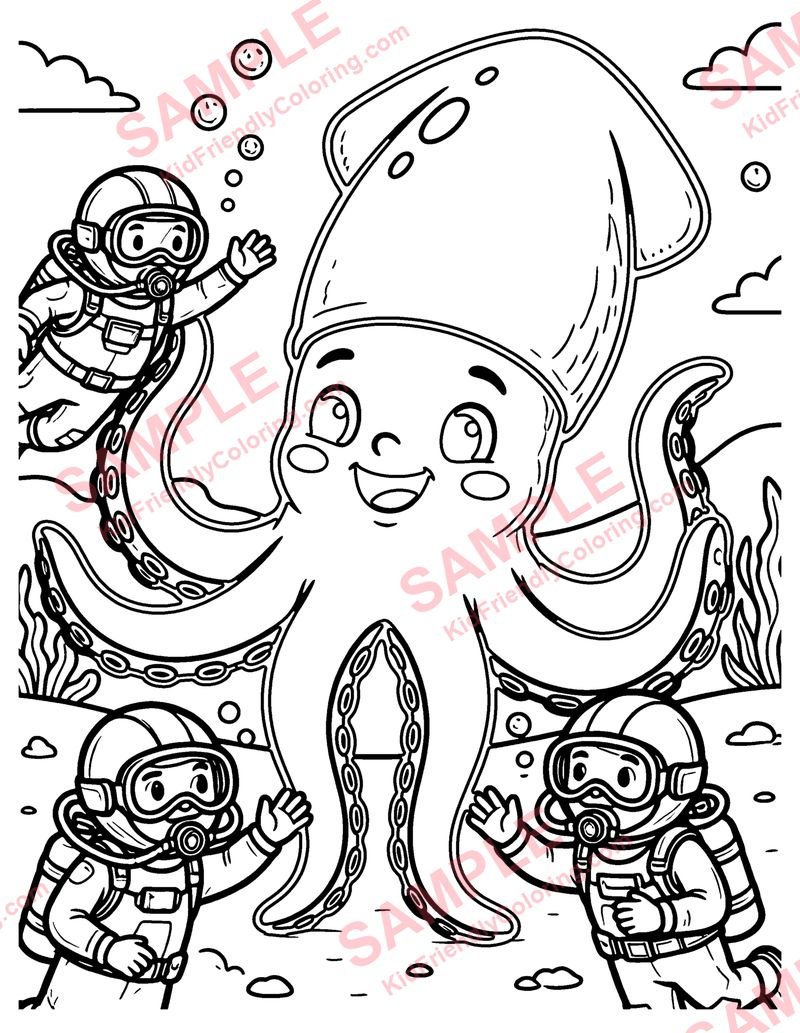 Giant Squid Friend coloring page preview