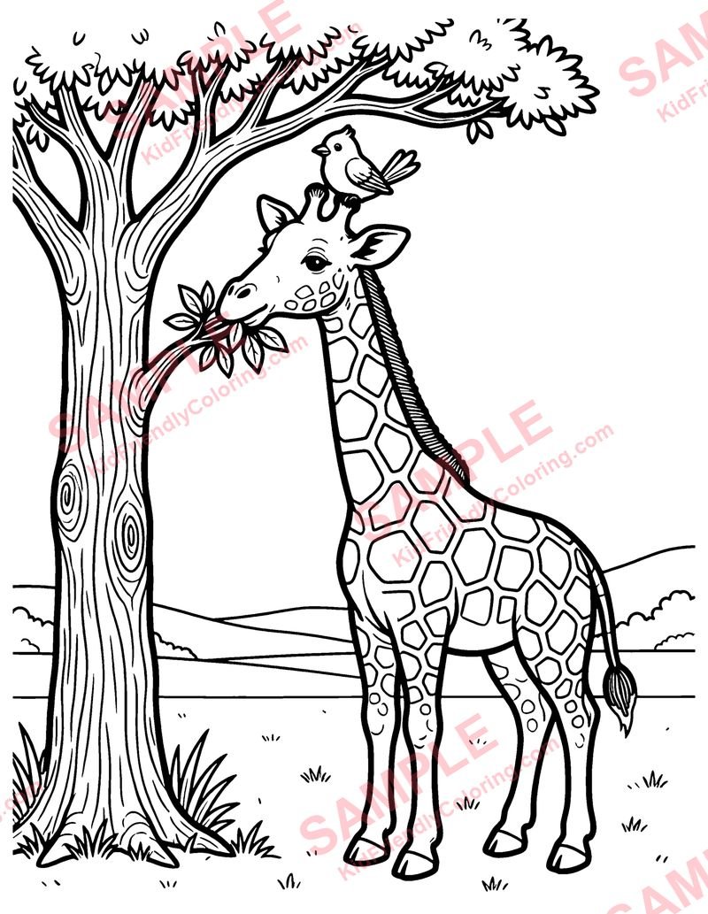 Giraffe's Tall Snack coloring page preview