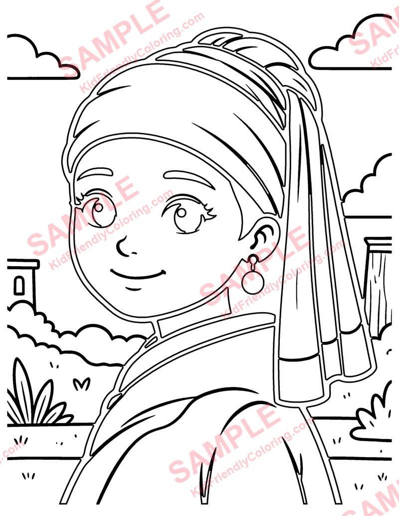 Girl with a Pearl coloring page preview