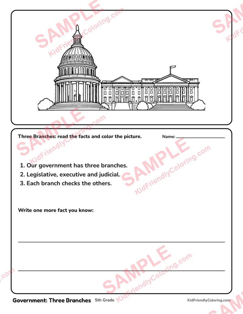 Government: Three Branches coloring page preview