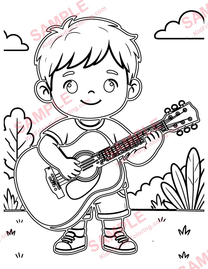 Guitar coloring page preview