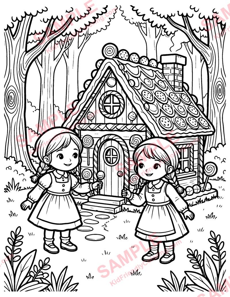 Hansel and Gretel coloring page preview