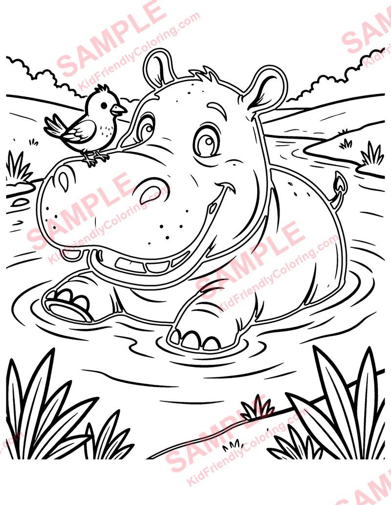 Happy Hippo coloring page preview