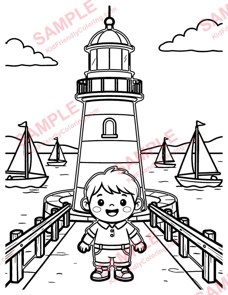 Harbor Lighthouse coloring page preview