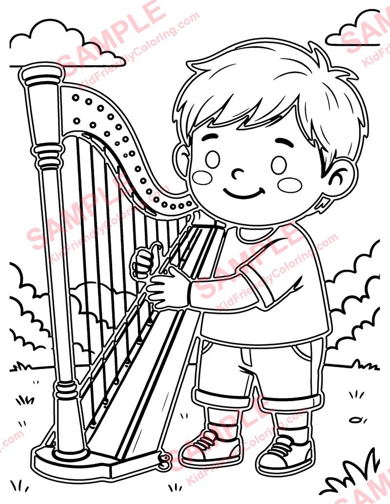 Harp coloring page preview