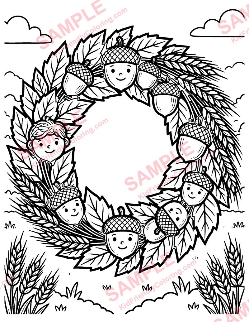 Harvest Wreath coloring page preview
