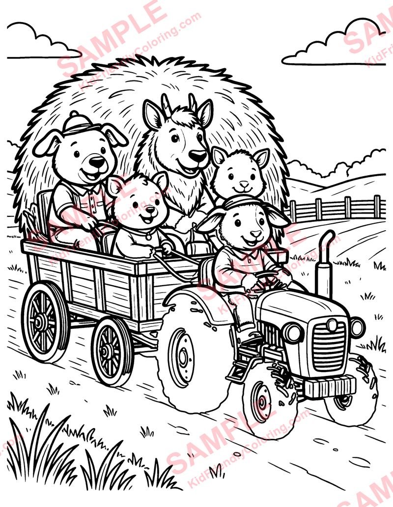 Hayride Friends coloring page preview