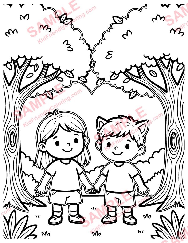 Heart-Shaped Trees coloring page preview