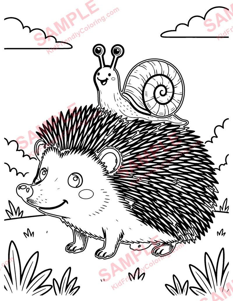 Hedgehog and Snail coloring page preview
