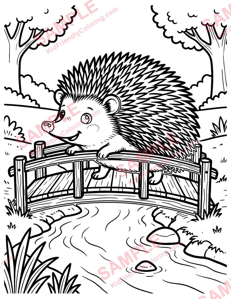 Hedgehog on a Bridge coloring page preview