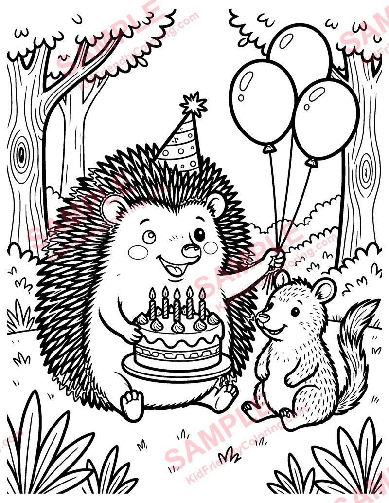 Hedgehog's Birthday coloring page preview