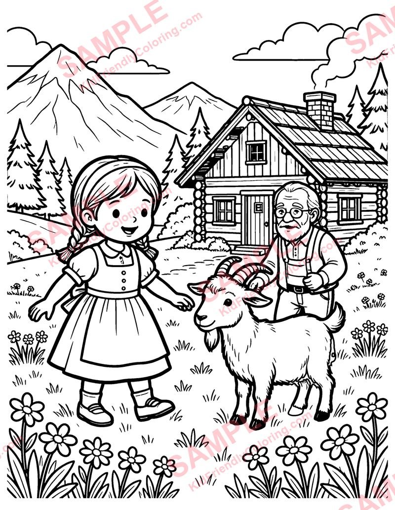 Heidi in the Alps coloring page preview