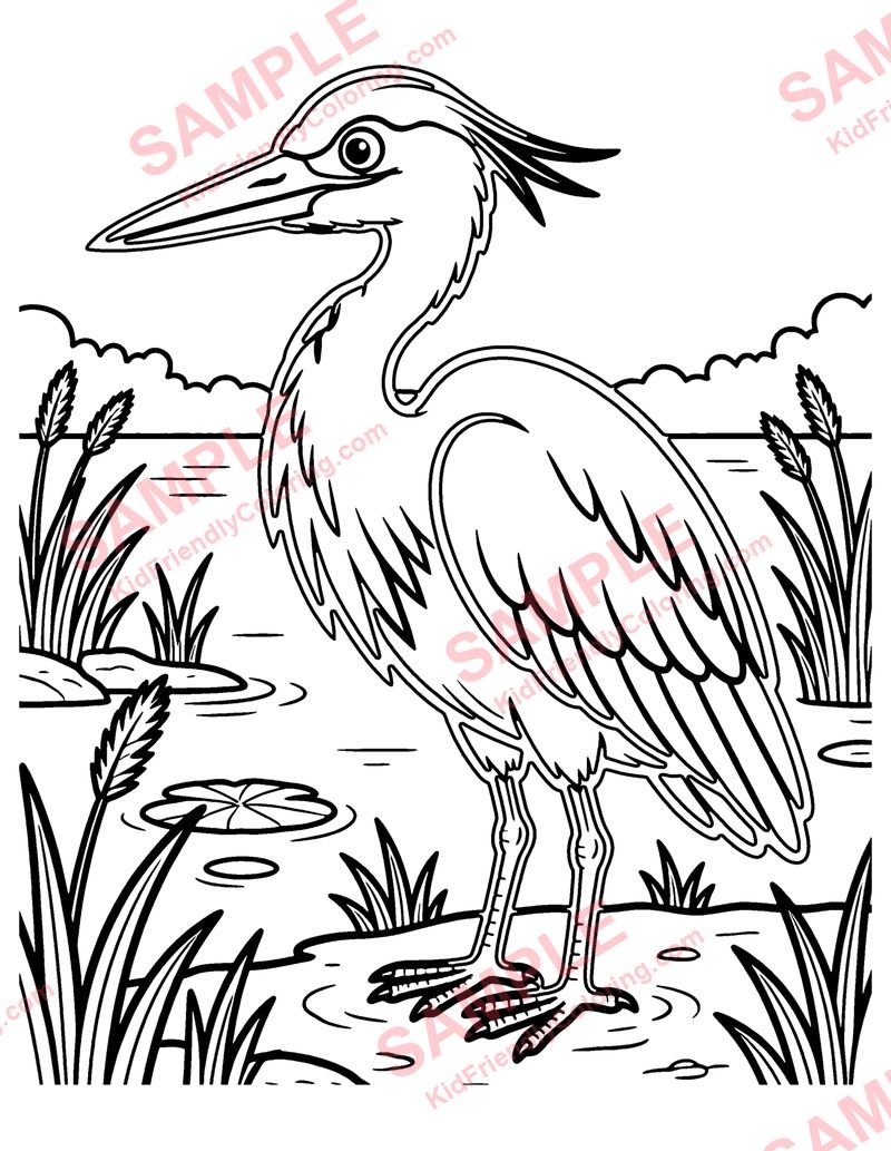 Heron coloring page preview