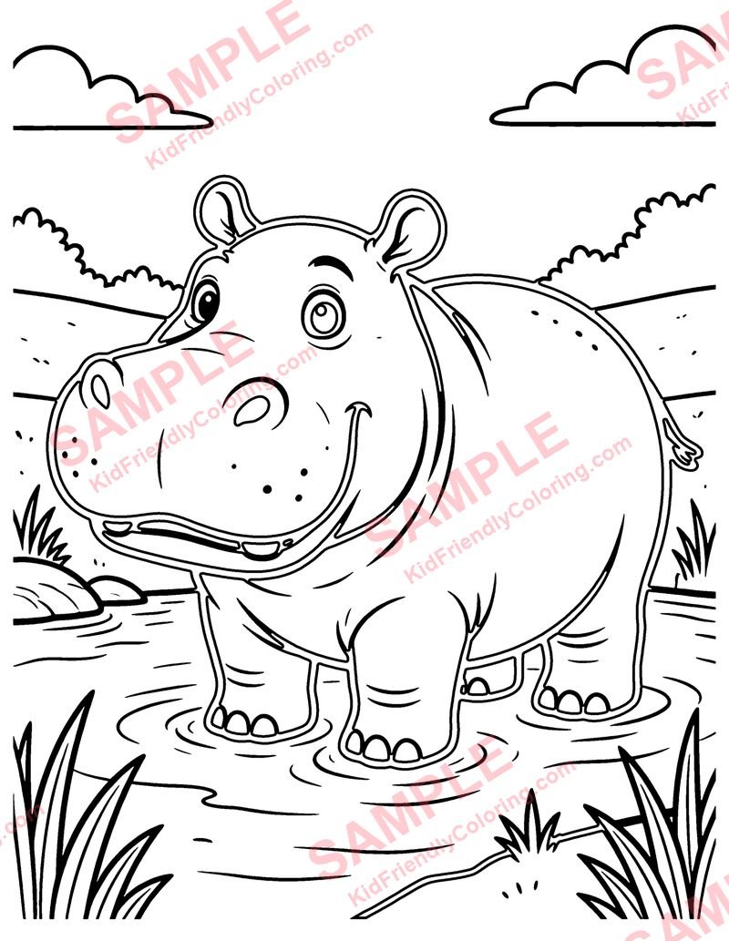 Hippo coloring page preview
