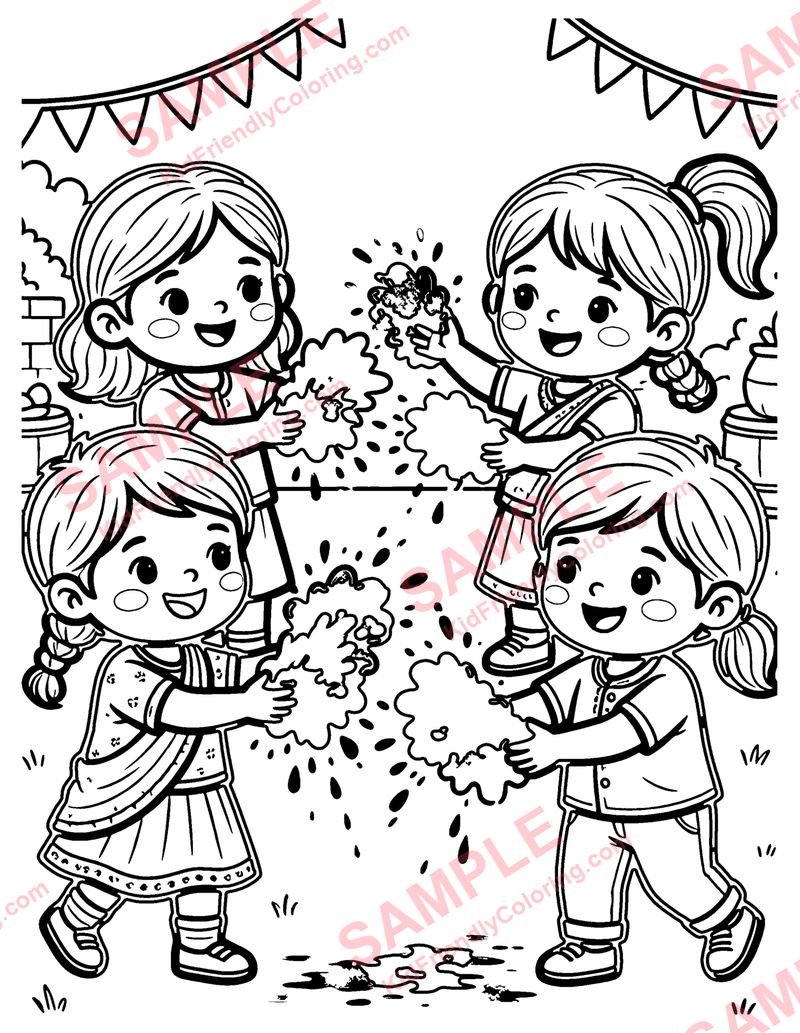 Holi Festival coloring page preview