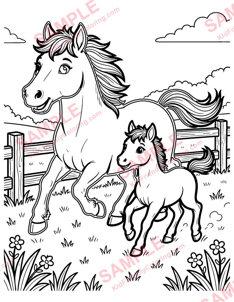 Horse and Foal coloring page preview