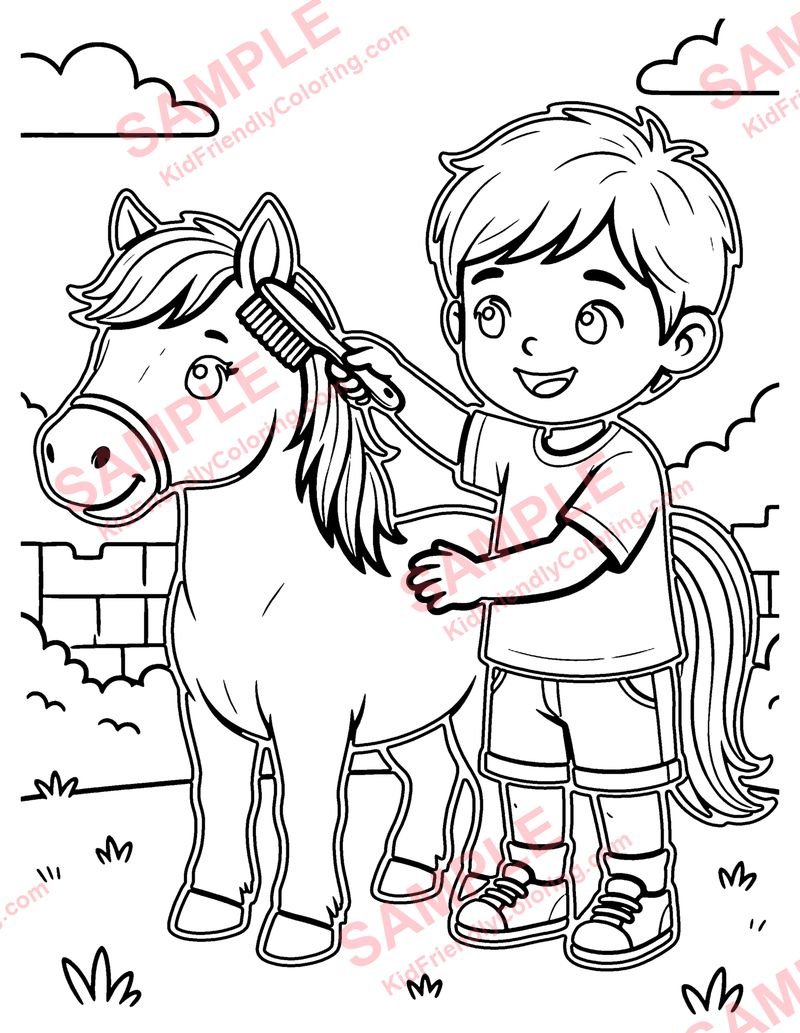 Horse Grooming coloring page preview