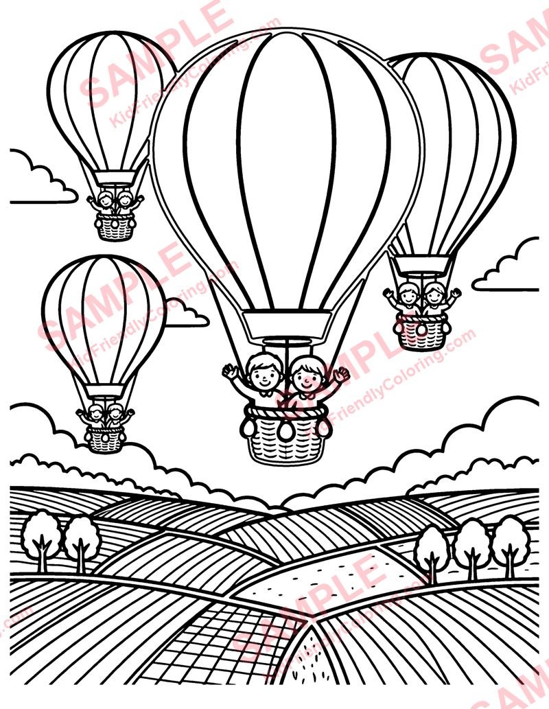 Hot Air Balloons coloring page preview