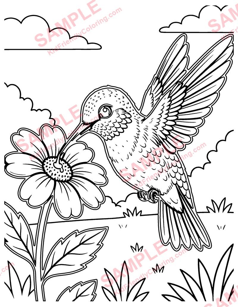 Hummingbird coloring page preview