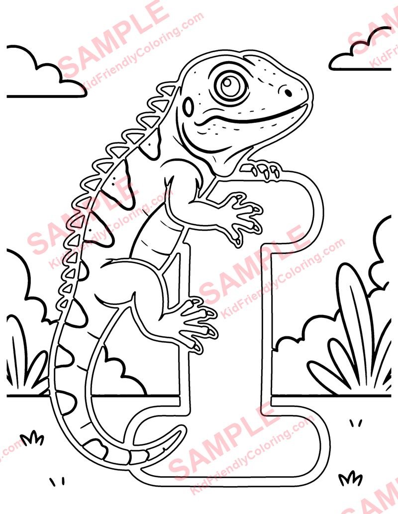 I Is for Iguana coloring page preview