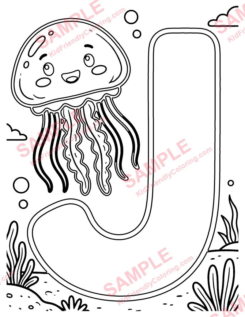 J Is for Jellyfish coloring page preview