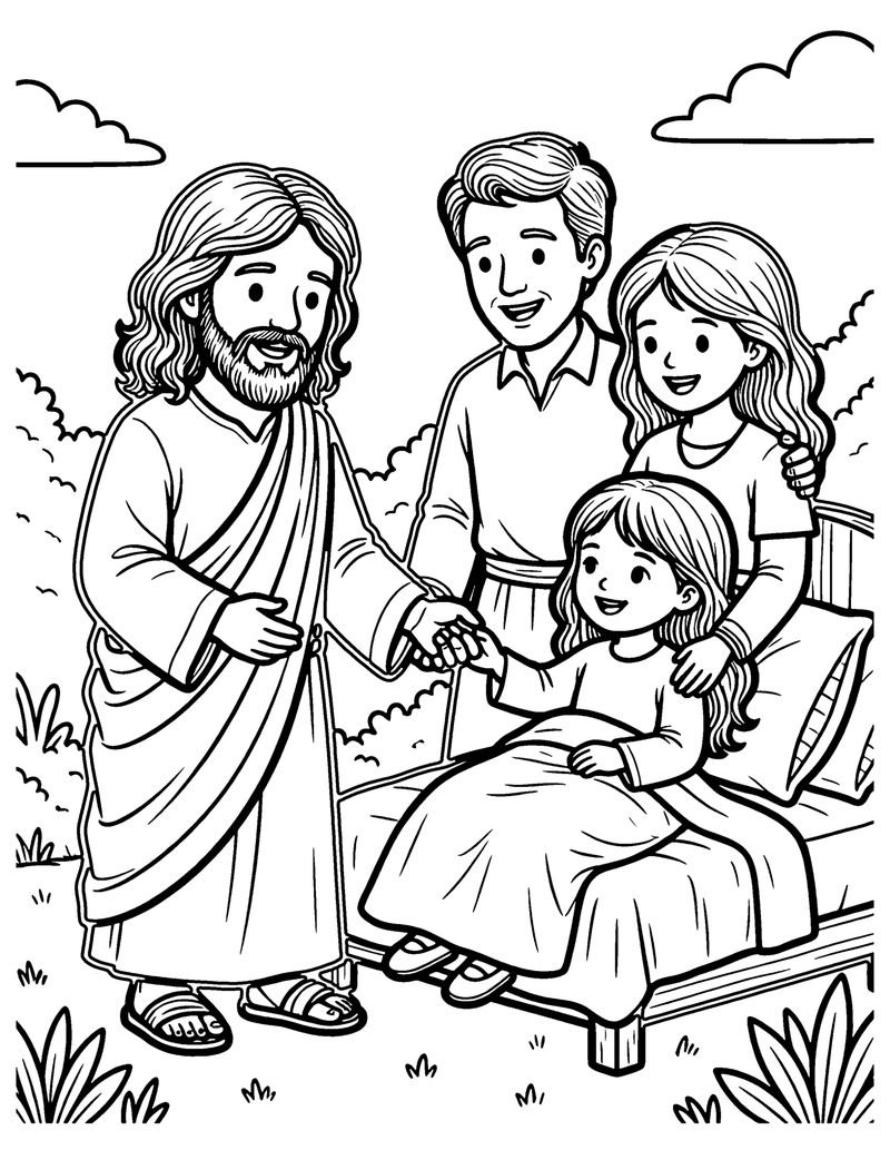 Jairus' Daughter Wakes Up coloring page preview
