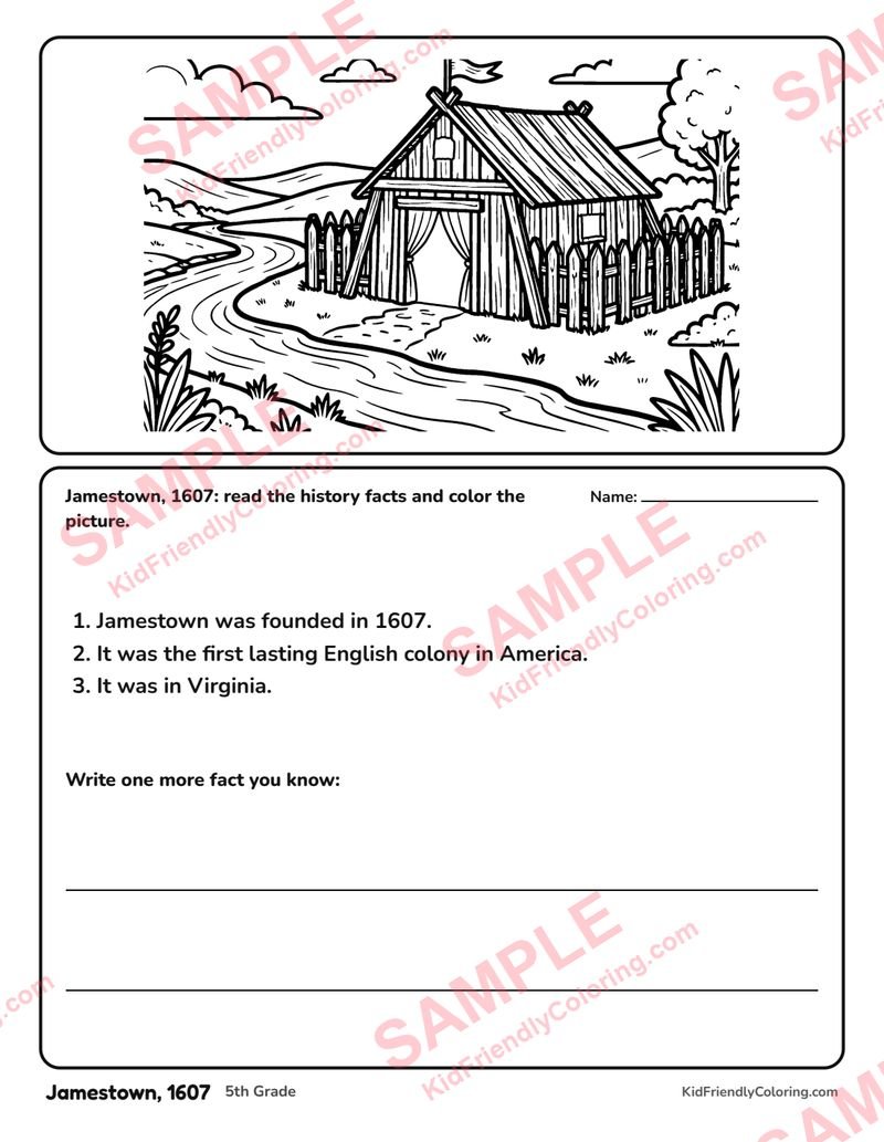 Jamestown, 1607 coloring page preview