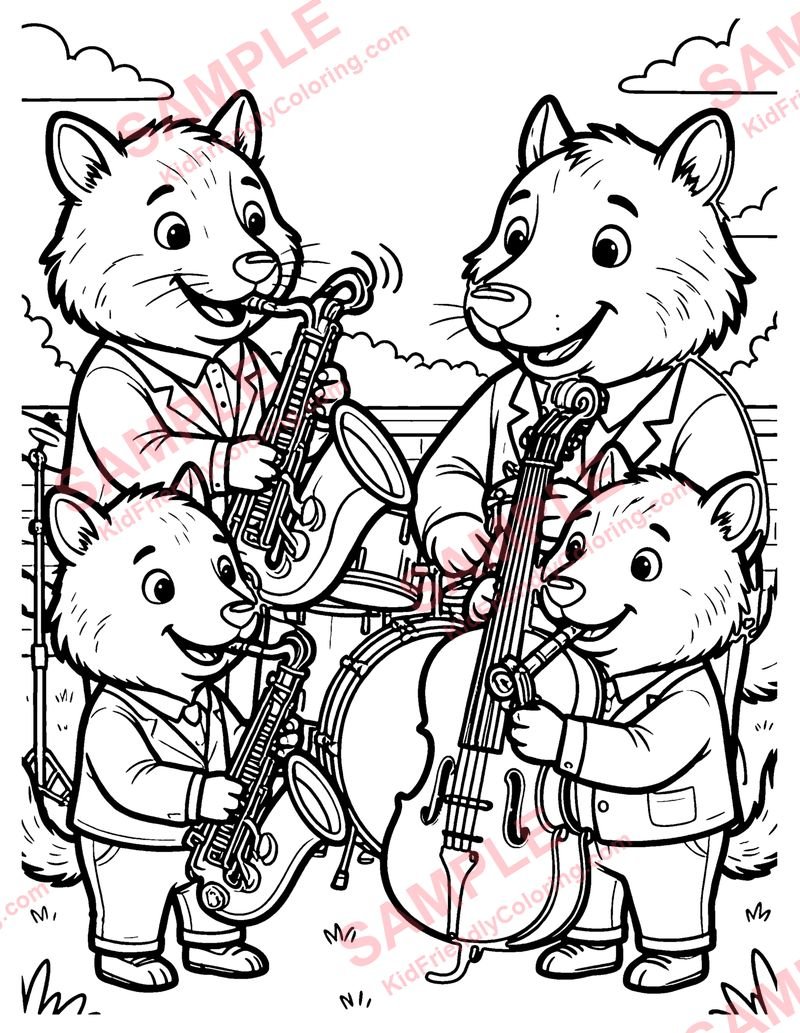Jazz Band Animals coloring page preview