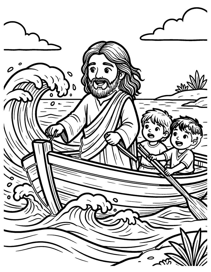 Jesus Calms the Storm coloring page preview