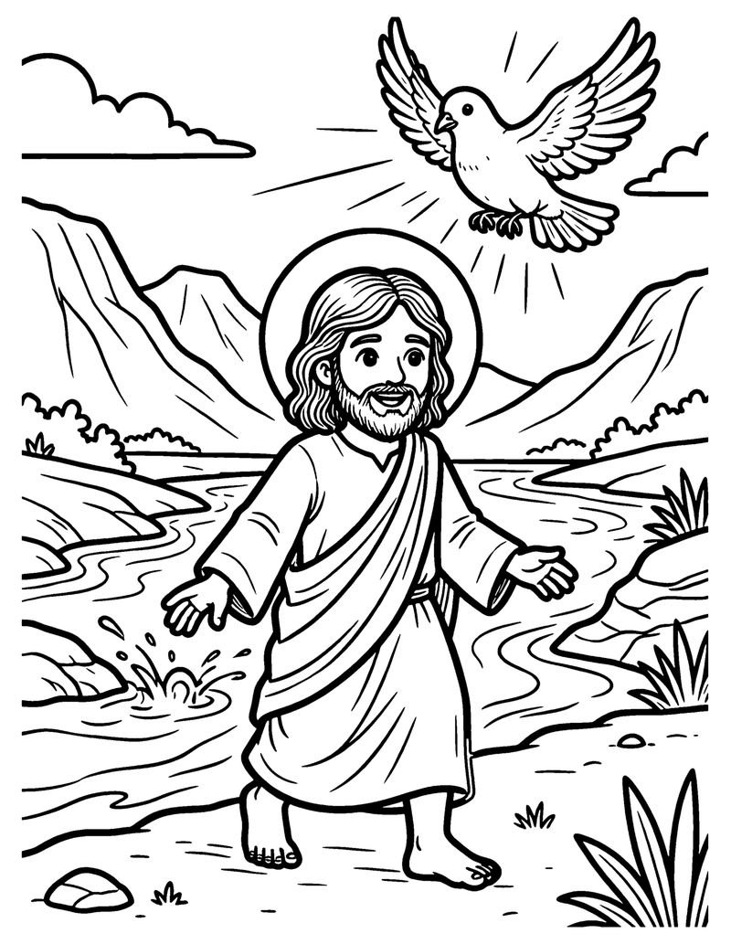 Jesus Is Baptized coloring page preview