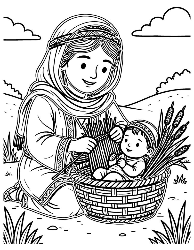 Jochebed Weaves a Basket coloring page preview