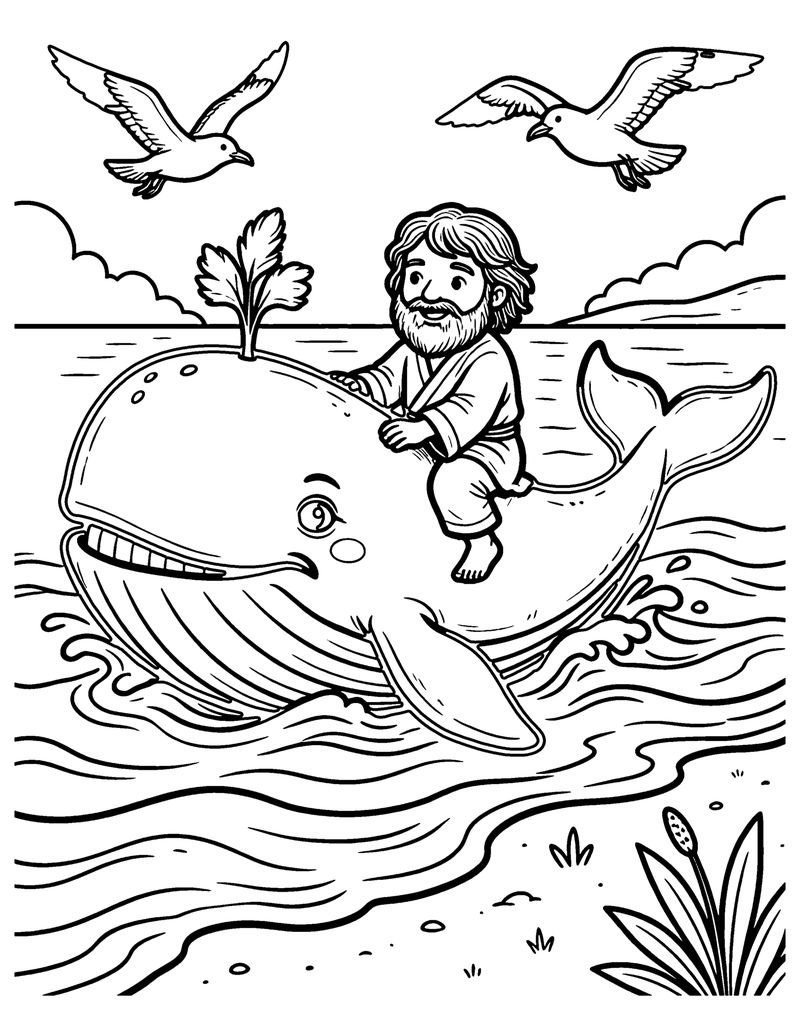 Jonah and the Big Fish coloring page preview