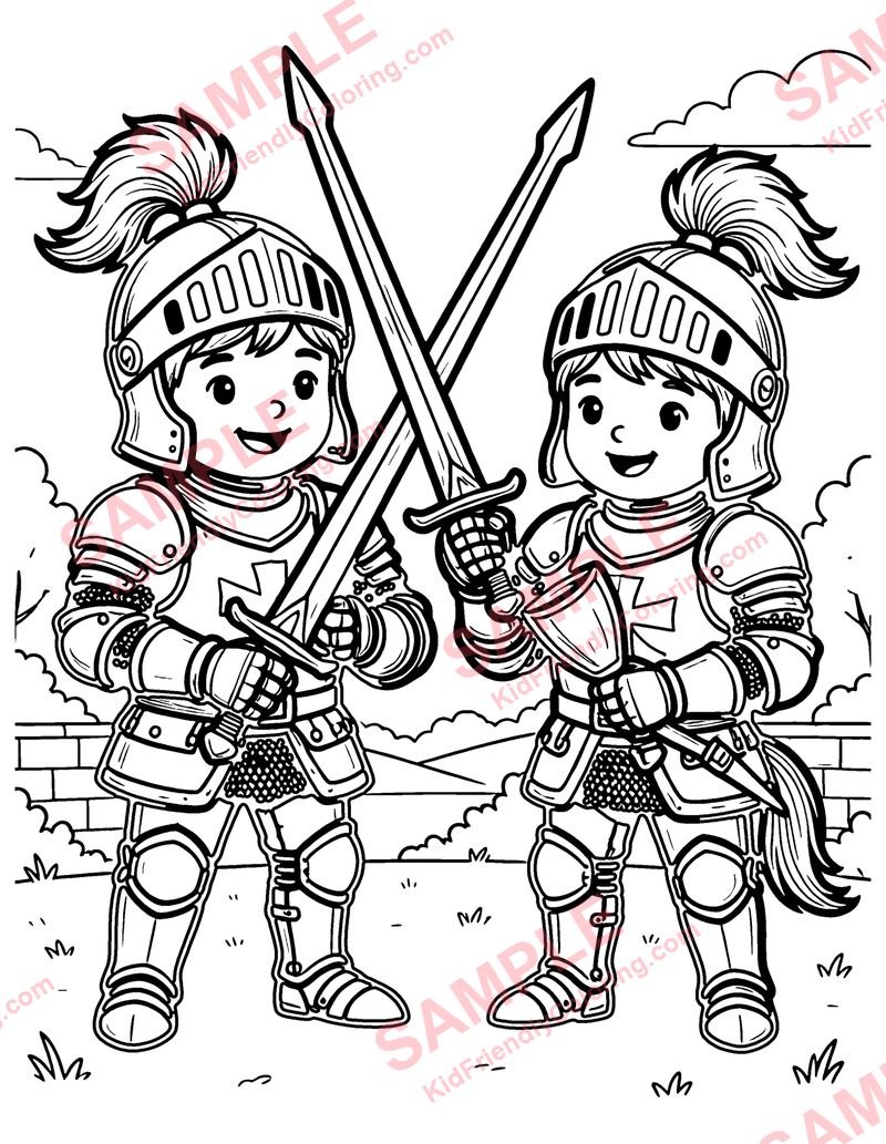 Jousting Knights coloring page preview