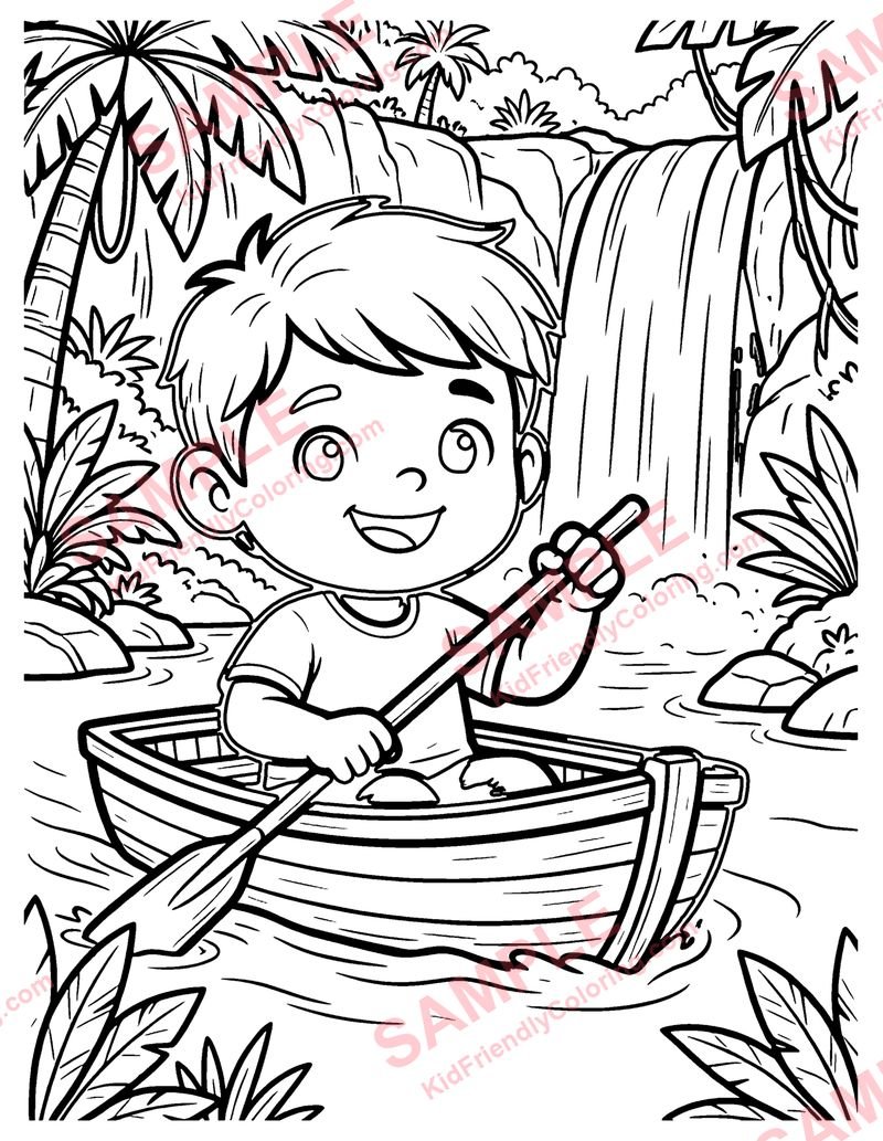 Jungle Waterfall coloring page preview