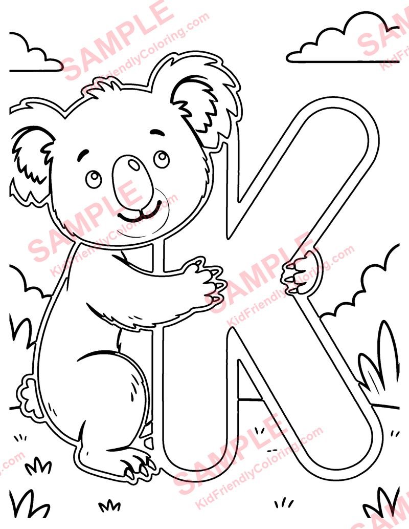 K Is for Koala coloring page preview