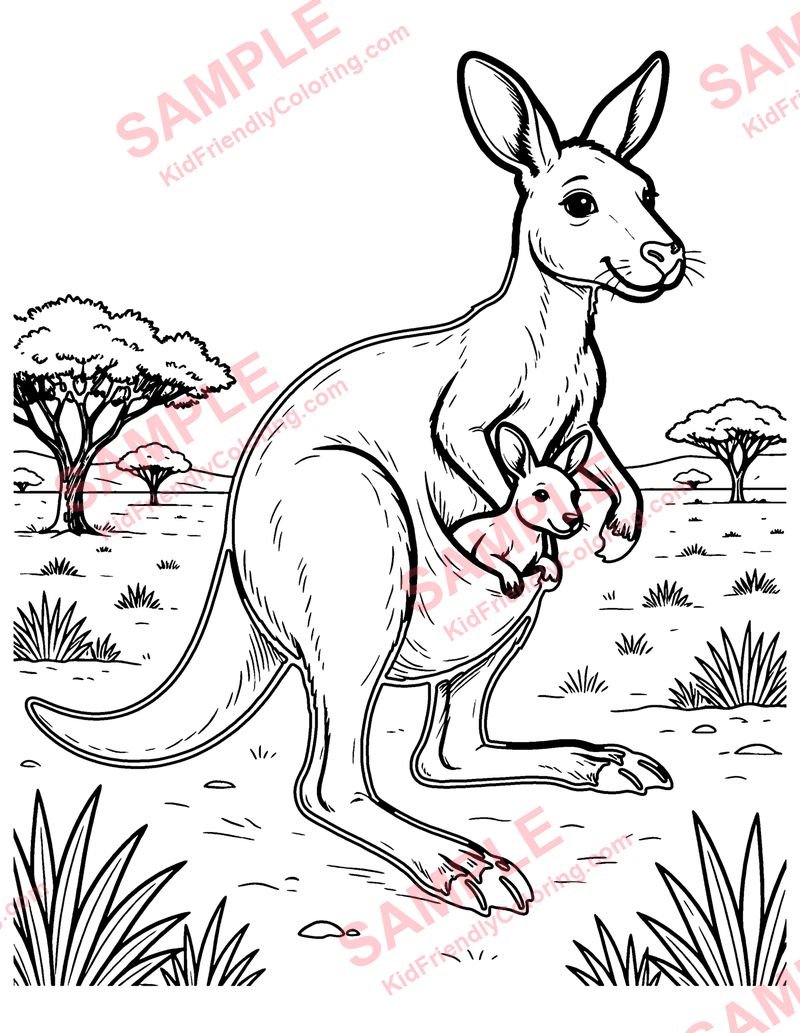 Kangaroo and Joey coloring page preview