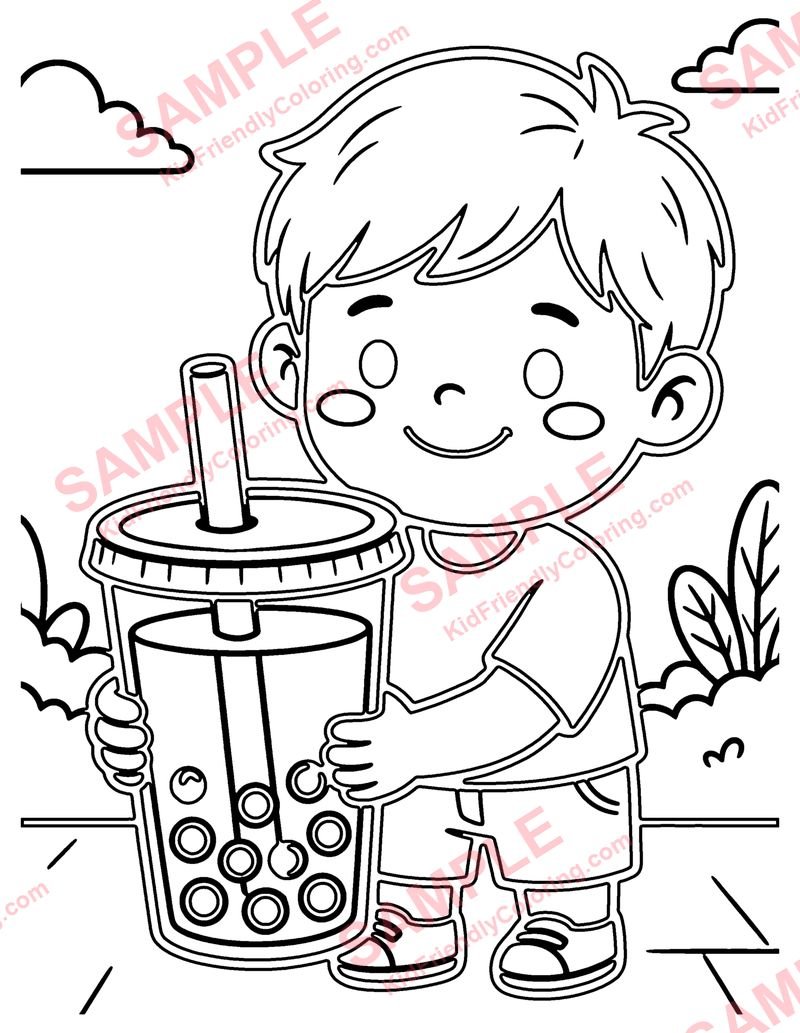 Kawaii Boba Tea coloring page preview