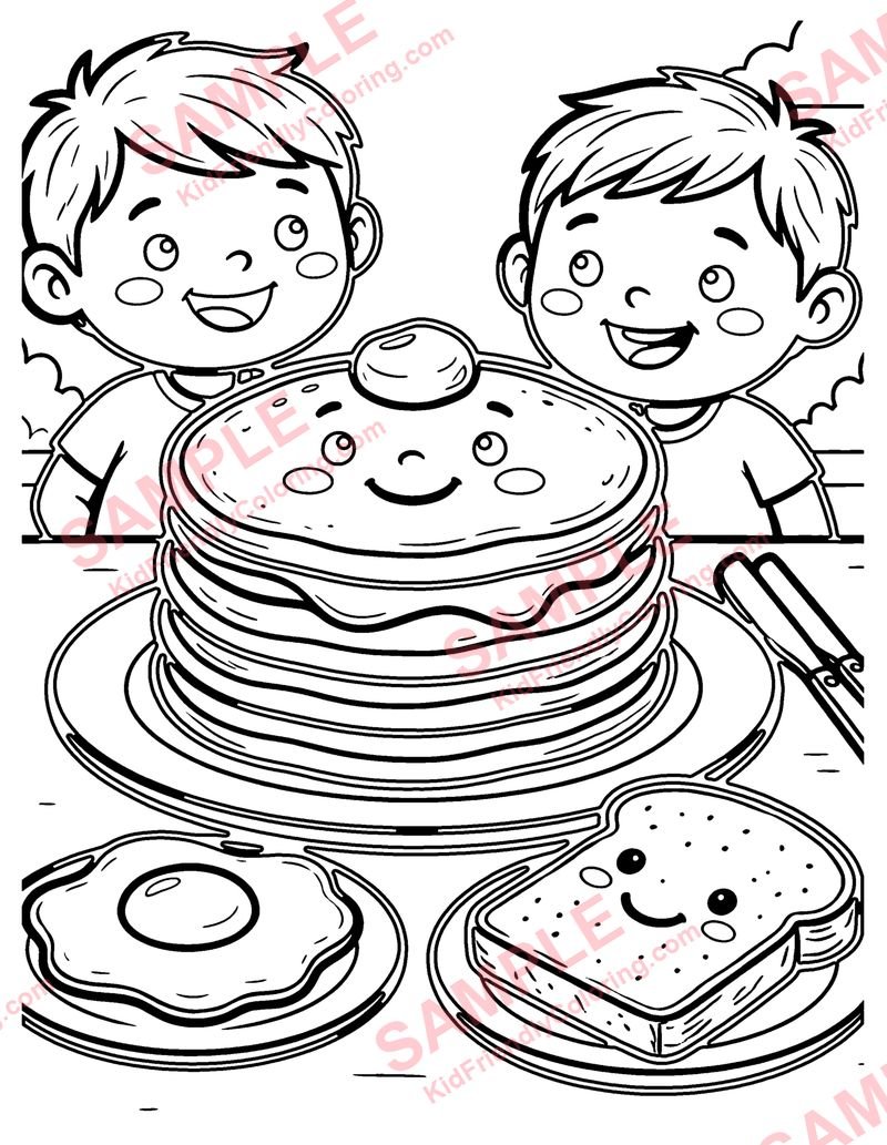 Kawaii Breakfast coloring page preview