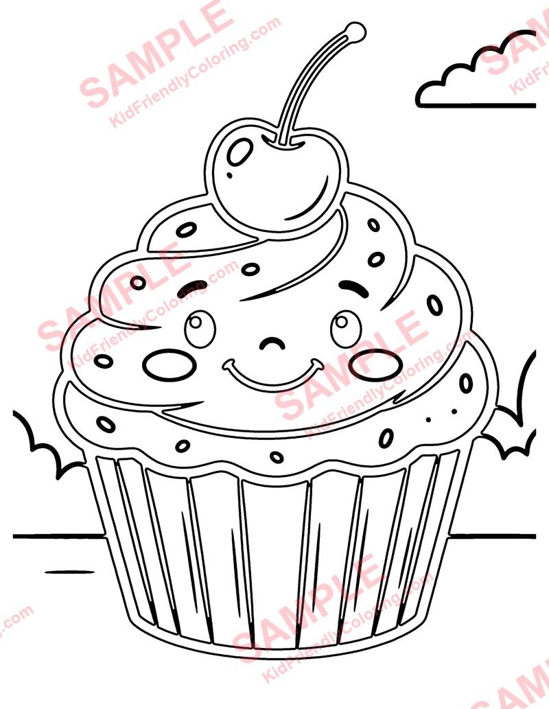 Kawaii Cupcake coloring page preview