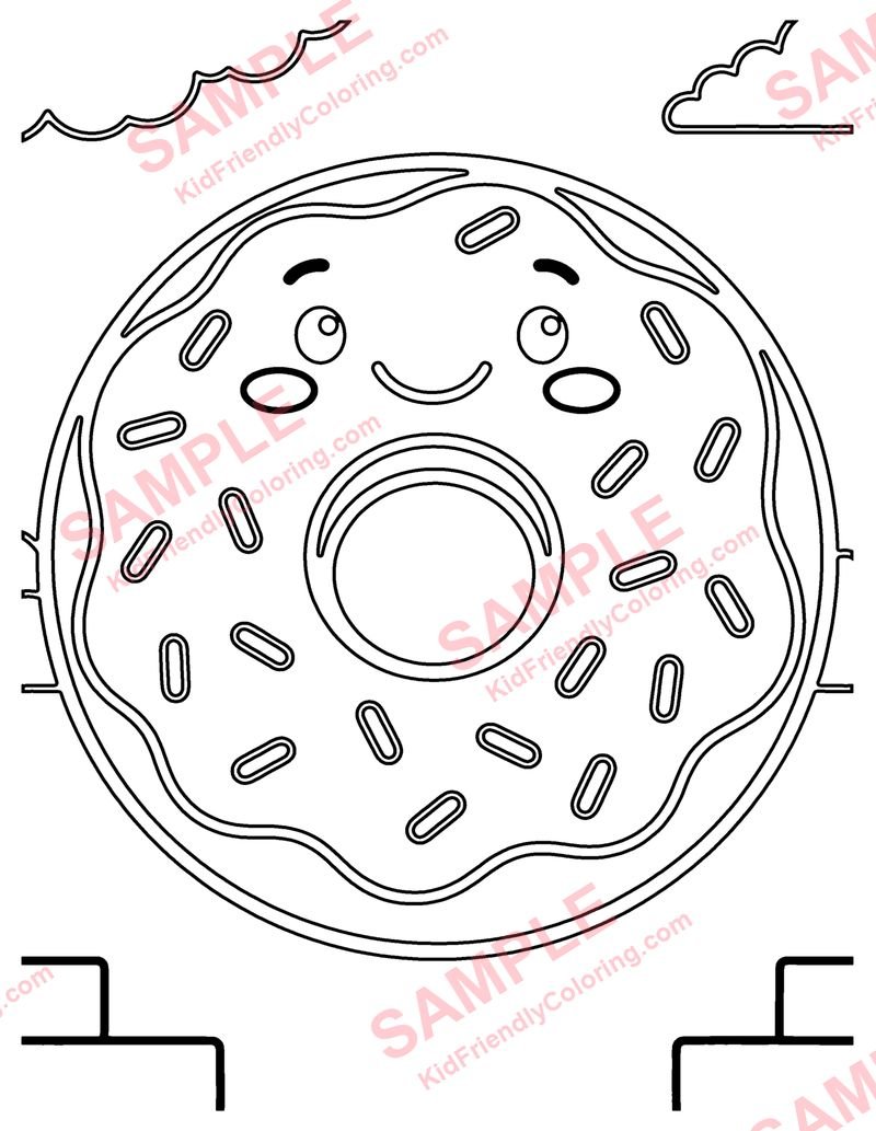 Kawaii Donut coloring page preview