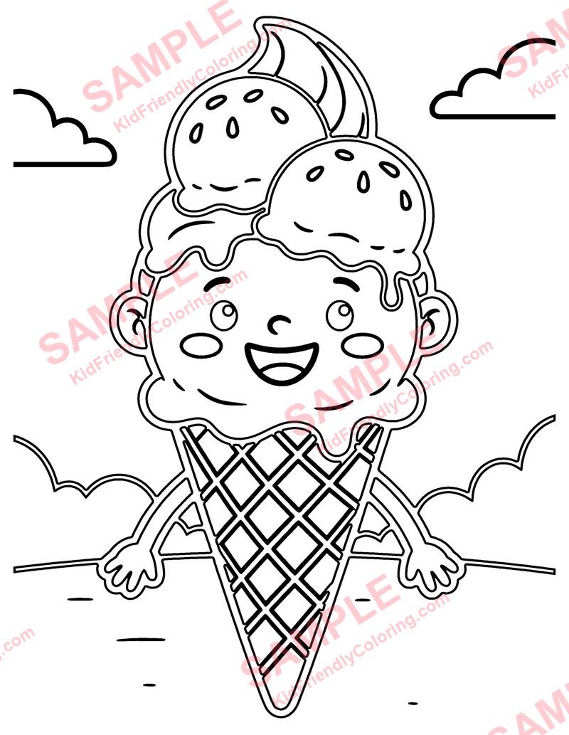 Kawaii Ice Cream coloring page preview