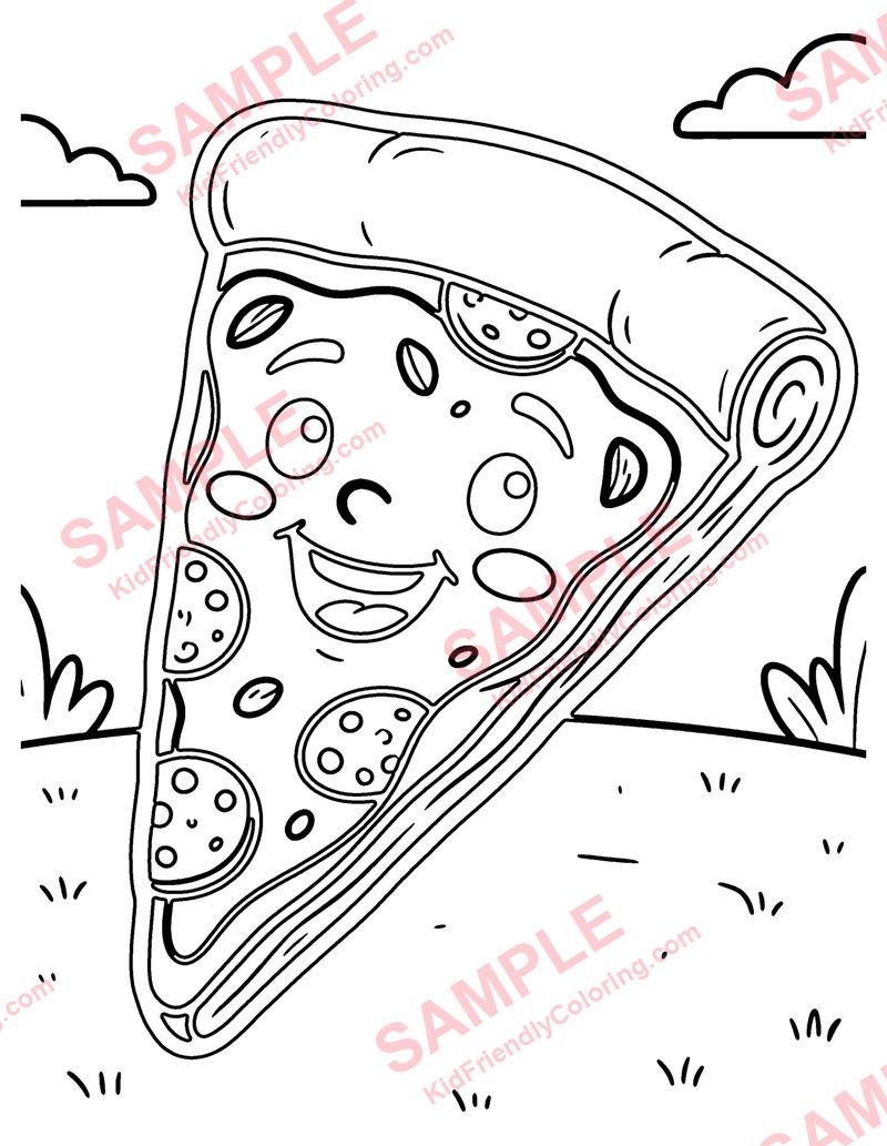 Kawaii Pizza coloring page preview
