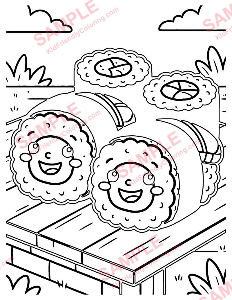 Kawaii Sushi coloring page preview