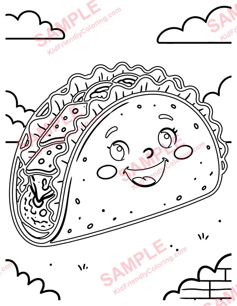 Kawaii Taco coloring page preview