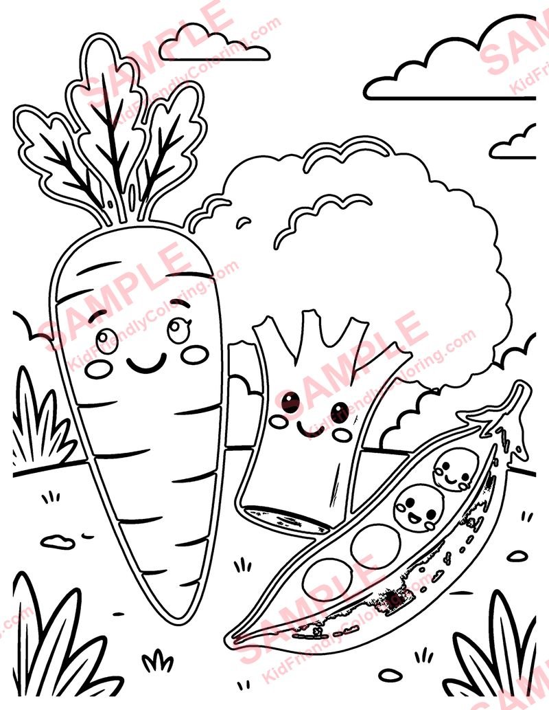 Kawaii Veggies coloring page preview