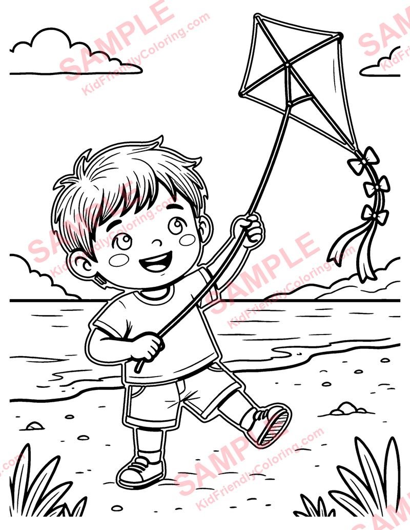 Kite on the Beach coloring page preview