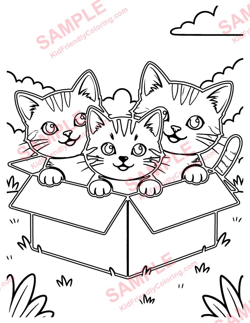 Kittens in a Box coloring page preview