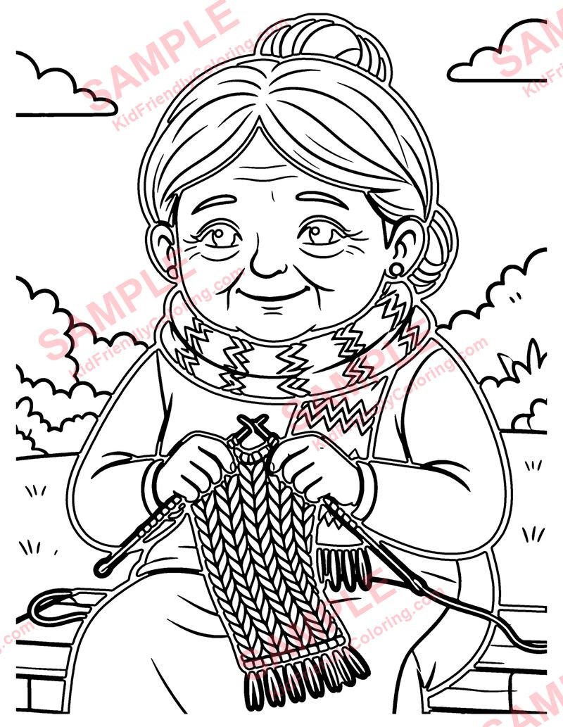 Knitting coloring page preview