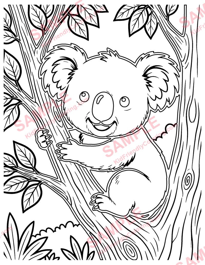Koala in a Tree coloring page preview